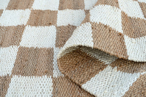 Checkered Handwoven Jute Rug, Natural Ivory