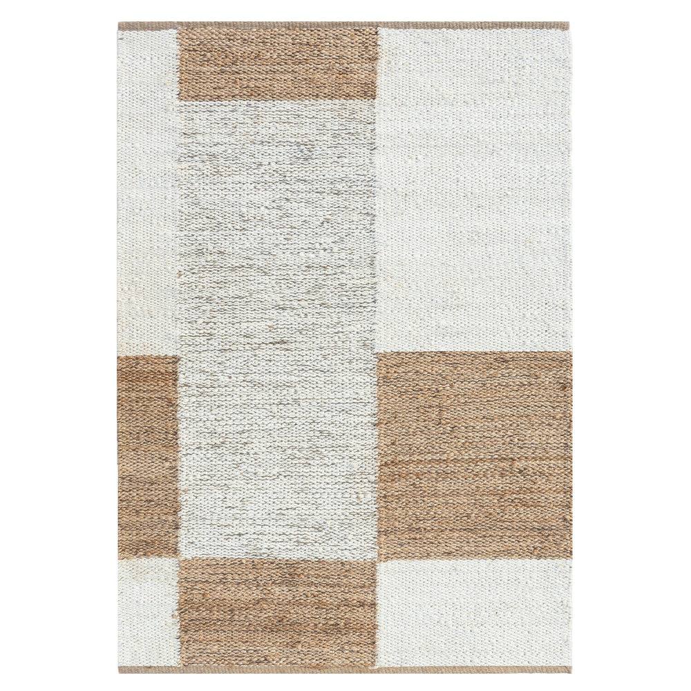 Natural Block Handwoven Jute Rug, Natural Ivory