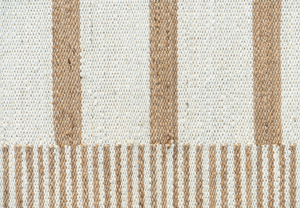Checkered Stripe Handwoven Jute Rug, Natural Ivory