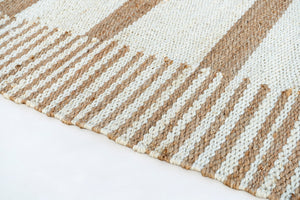 Checkered Stripe Handwoven Jute Rug, Natural Ivory