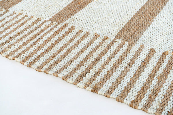 Checkered Stripe Handwoven Jute Rug, Natural Ivory