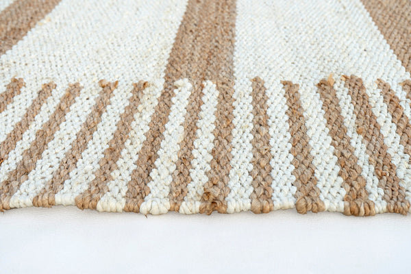 Checkered Stripe Handwoven Jute Rug, Natural Ivory