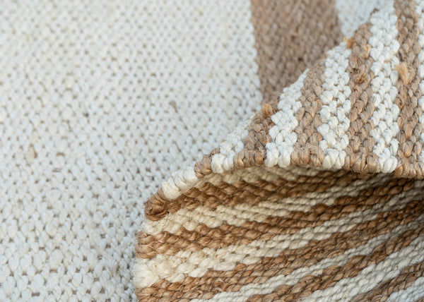 Checkered Stripe Handwoven Jute Rug, Natural Ivory