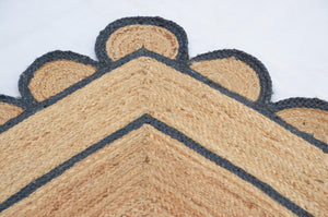 Natural Jute Scallop Rug with Navy Trim