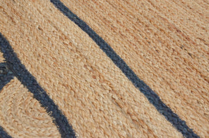 Natural Jute Scallop Rug with Navy Trim