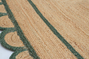 Natural Jute Scallop Rug with Green Trim