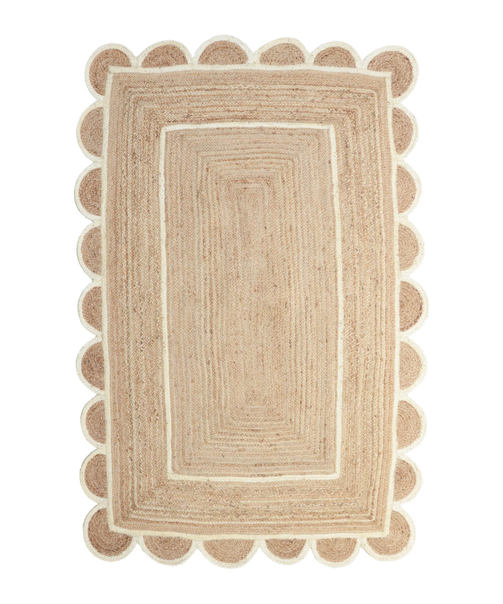 Natural Jute Scallop Rug with Off White Trim