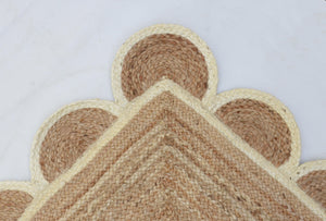 Natural Jute Scallop Rug with Off White Trim