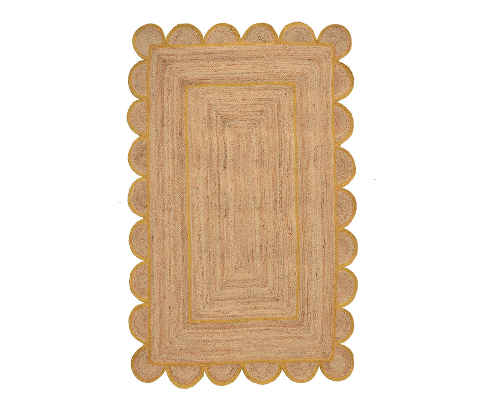 Natural Jute Scallop Rug with Yellow Trim
