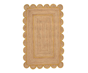 Natural Jute Scallop Rug with Yellow Trim
