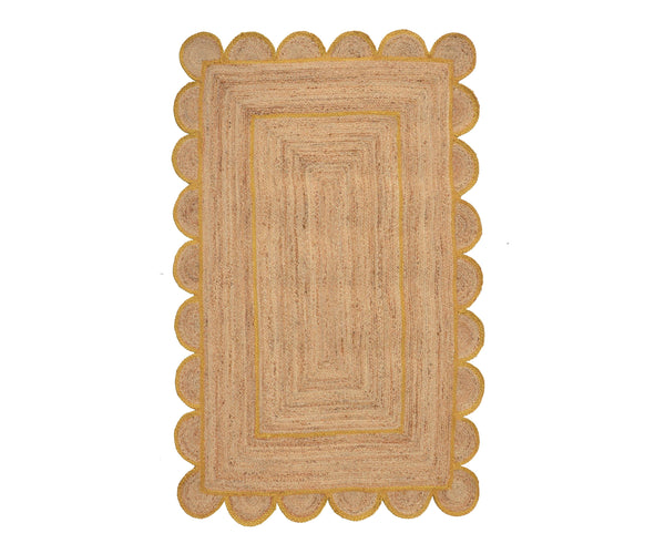 Natural Jute Scallop Rug with Yellow Trim
