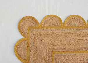 Natural Jute Scallop Rug with Yellow Trim