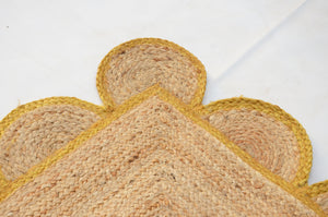 Natural Jute Scallop Rug with Yellow Trim