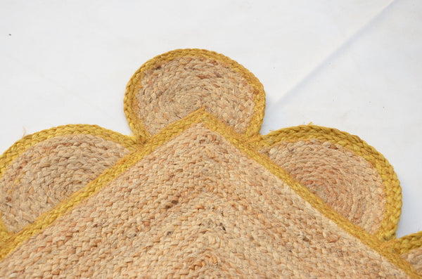 Natural Jute Scallop Rug with Yellow Trim