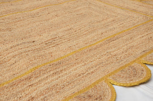 Natural Jute Scallop Rug with Yellow Trim