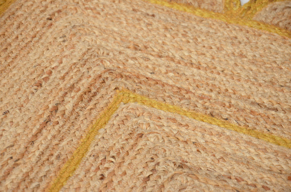 Natural Jute Scallop Rug with Yellow Trim