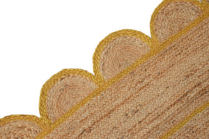 Natural Jute Scallop Rug with Yellow Trim