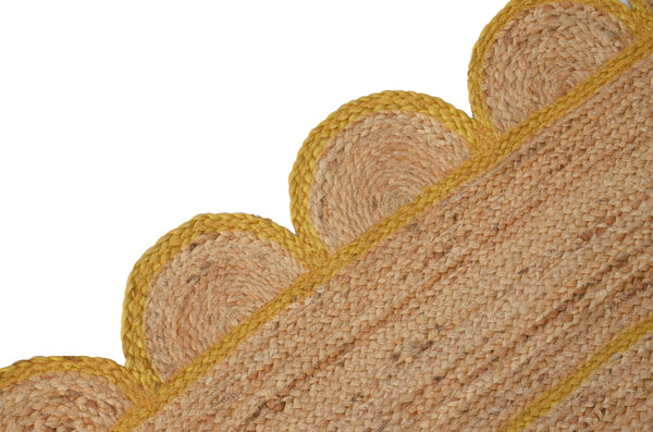 Natural Jute Scallop Rug with Yellow Trim