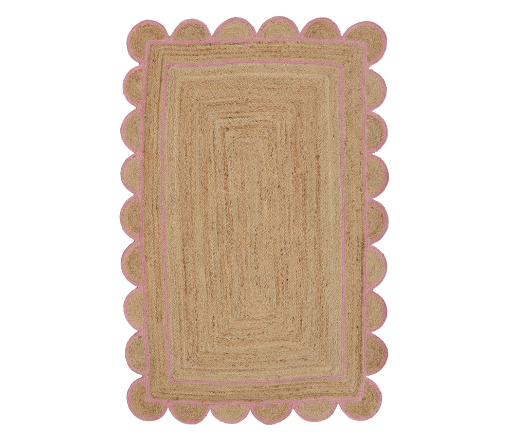 Natural Jute Scallop Rug with Light Pink Trim