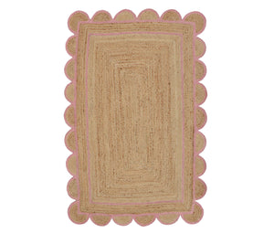 Natural Jute Scallop Rug with Light Pink Trim