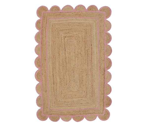 Natural Jute Scallop Rug with Light Pink Trim
