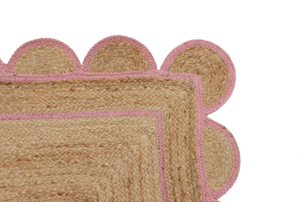 Natural Jute Scallop Rug with Light Pink Trim