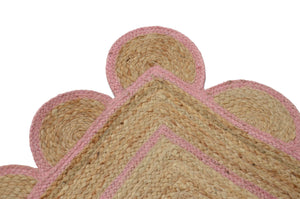 Natural Jute Scallop Rug with Light Pink Trim