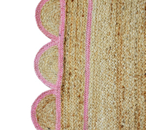 Natural Jute Scallop Rug with Light Pink Trim