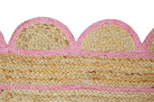 Natural Jute Scallop Rug with Light Pink Trim