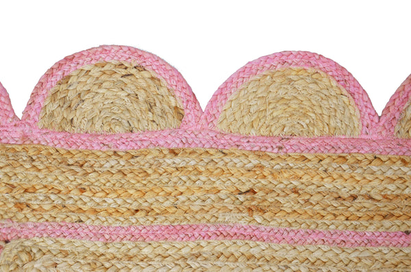 Natural Jute Scallop Rug with Light Pink Trim