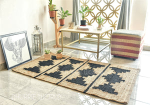 Striped Box Handwoven Jute Rug, Natural Black