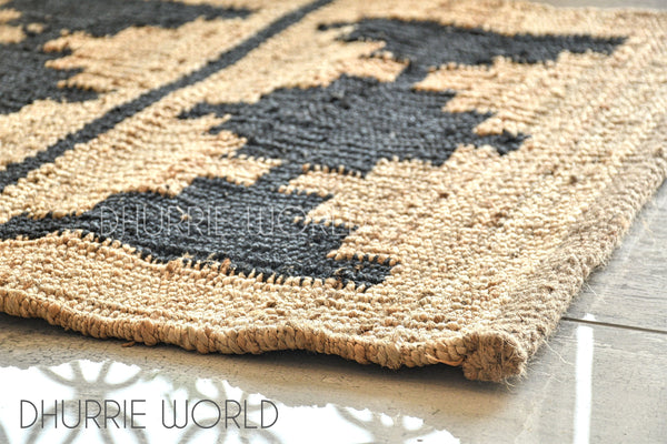 Striped Box Handwoven Jute Rug, Natural Black