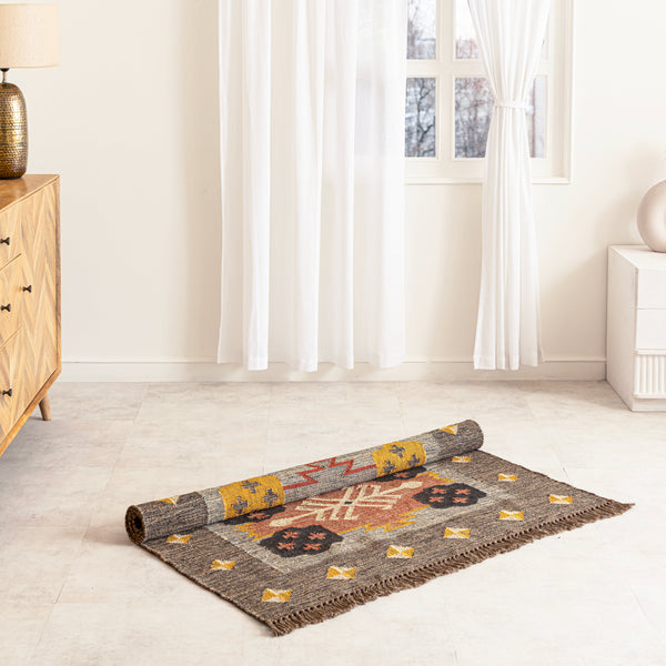 Galiyara Rustic Jute Wool Kilim Boho Area Rug