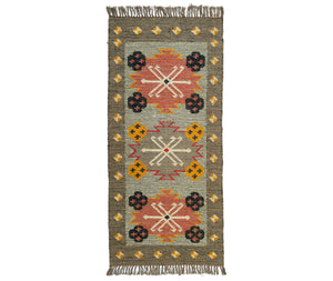 Decorative rug with geometric pattern on a white background