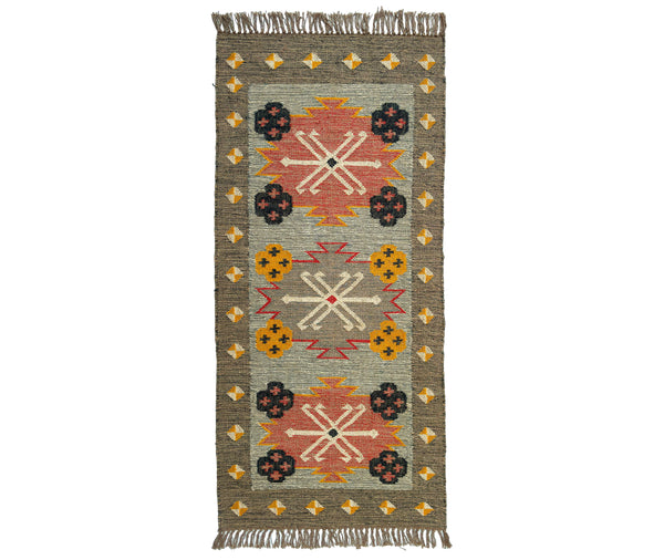 Decorative rug with geometric pattern on a white background