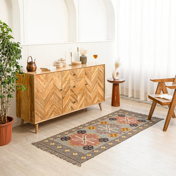 Galiyara Rustic Jute Wool Kilim Boho Area Rug