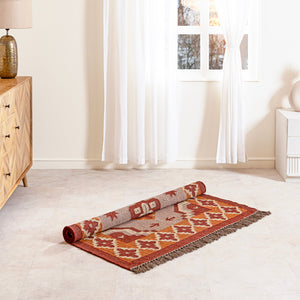 Bagh Bohemian Rustic Jute Wool Kilim Area Rug