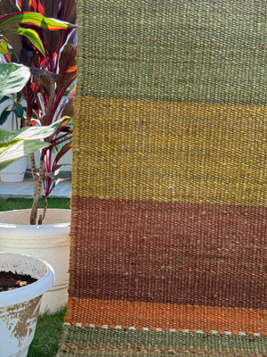 Handwoven Earth Tone Striped Jute Rug 5X7- Rustic Artisan Floor Carpet