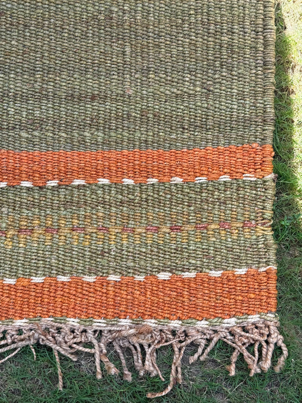 Handwoven Earth Tone Striped Jute Rug 5X7- Rustic Artisan Floor Carpet