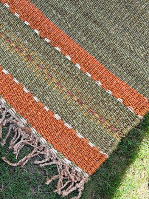 Handwoven Earth Tone Striped Jute Rug 5X7- Rustic Artisan Floor Carpet
