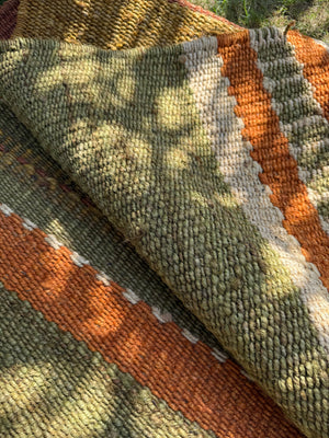 Handwoven Earth Tone Striped Jute Rug 5X7- Rustic Artisan Floor Carpet