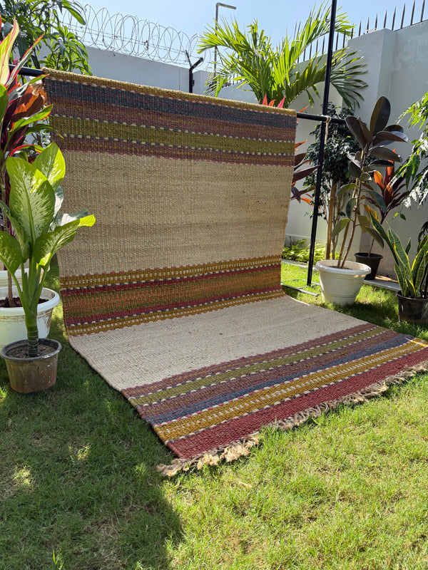 Handwoven Jute Hemp Rug 5X8 - Eco-friendly Woven Textured Rug, Sustainable Boho Decor
