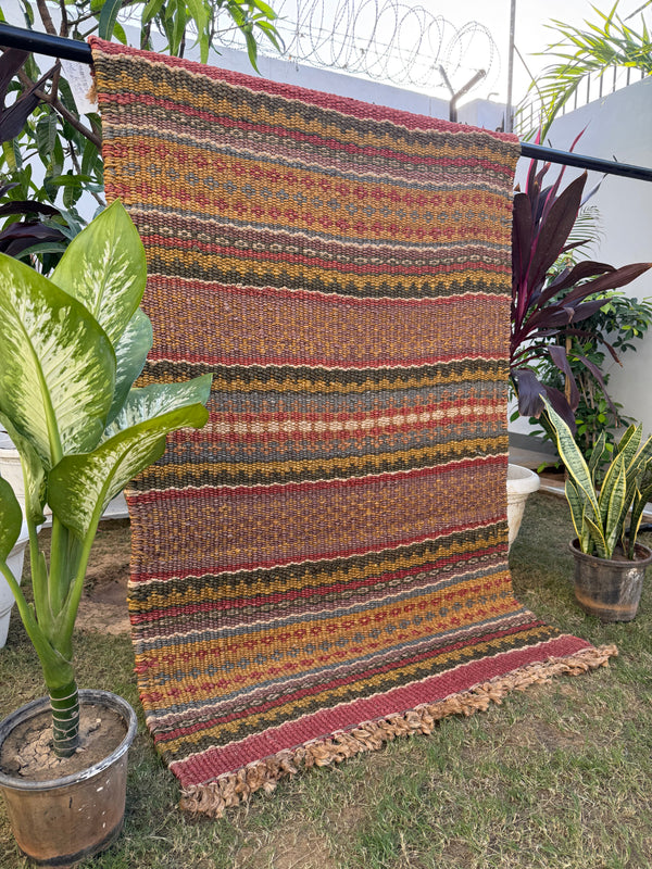 Handwoven Multicolor Jute Rug Runner, Bohemian Area Rug 3X5, Home & Living Room Decor