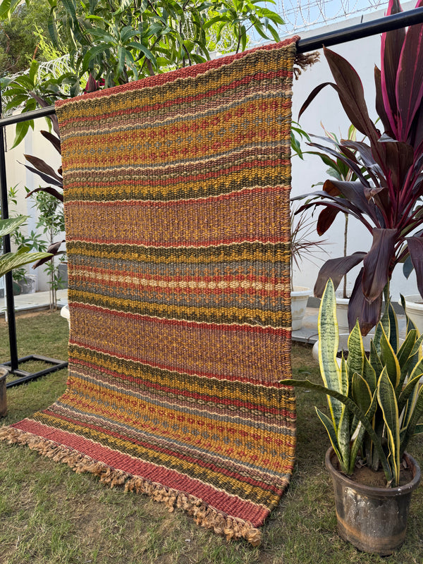 Handwoven Multicolor Jute Rug Runner, Bohemian Area Rug 3X5, Home & Living Room Decor