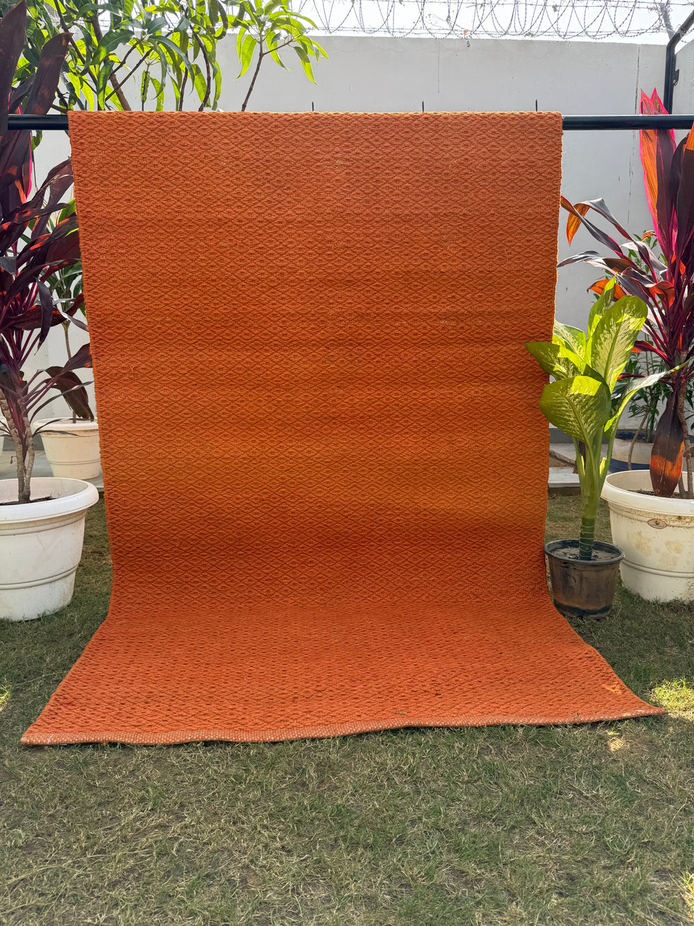 Terracotta Handwoven Jute Rug 4X6 - Diamond Textured Area Rug