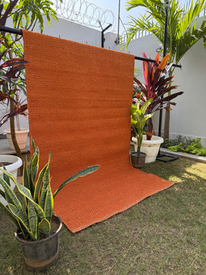 Terracotta Handwoven Jute Rug 4X6 - Diamond Textured Area Rug