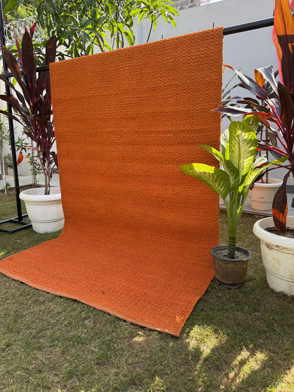 Terracotta Handwoven Jute Rug 4X6 - Diamond Textured Area Rug