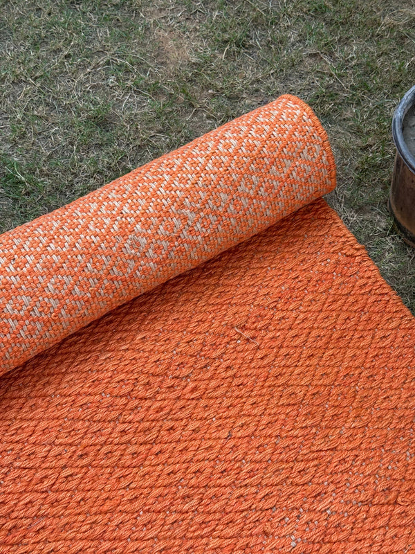 Terracotta Handwoven Jute Rug 4X6 - Diamond Textured Area Rug