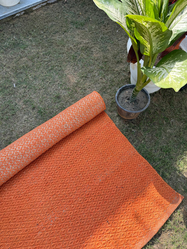 Terracotta Handwoven Jute Rug 4X6 - Diamond Textured Area Rug