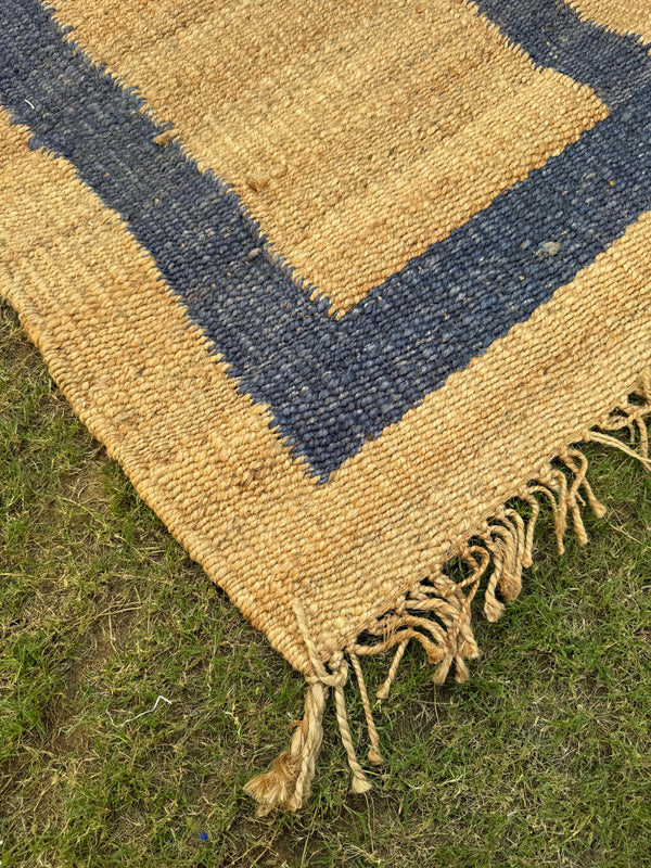 Natural & Navy Jute Hemp Rug, Handwoven Bedside Area Rug, Bohemian Home Decor, Entryway Runner 2.5X10 ft